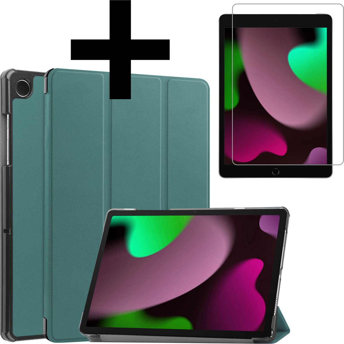 Hoes - Geschikt voor Apple iPad 9 (2021) - 10.2 inch - 9e Generatie - Met Screenprotector - Trifold Bookcase - Hard Cover Case - Met Uitsparing Geschikt voor Apple Pencil - Hardcover Book - Tablet Hoesje - Donkergroen