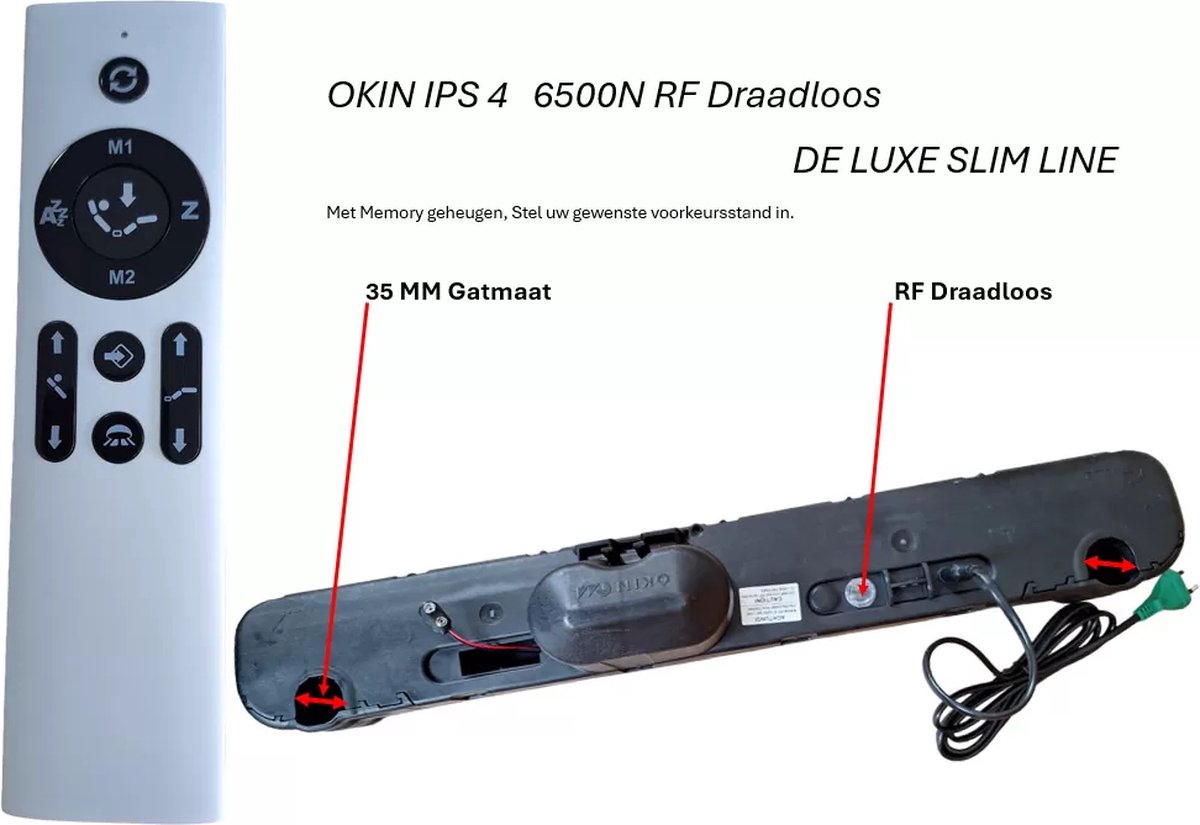Okin IPS 4 motor 6500N 2 motorig (35MM) met RF draadloos en memory/ lattenbodem-boxspring