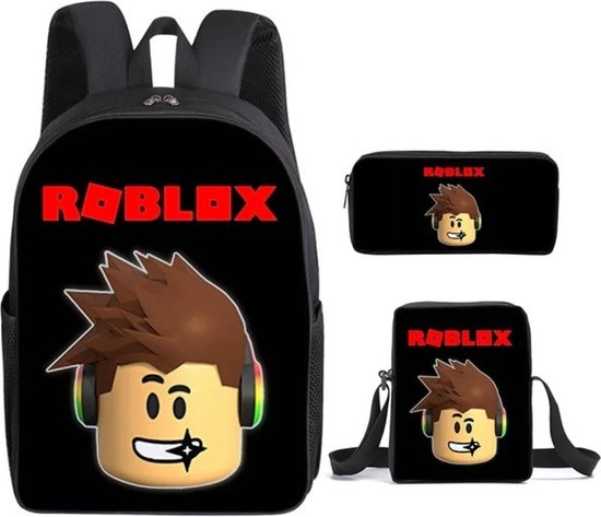 Roblox - Roblox rugzak - Rugtas - Zwart - Schooltas - 3 delig - Set - Etui - Handtas - Sporttas - Gymtas - Lunchtas - Kindertas - Waterproof