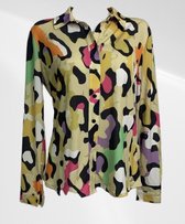 Angelle Milan - Casual blouse - Geel panterprint - Travelstof - Maat XL - In 5 maten verkrijgbaar