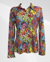 Angelle Milan - Casual blouse - Rode en oranje bloemen - Travelstof - Maat M - In 5 maten verkrijgbaar