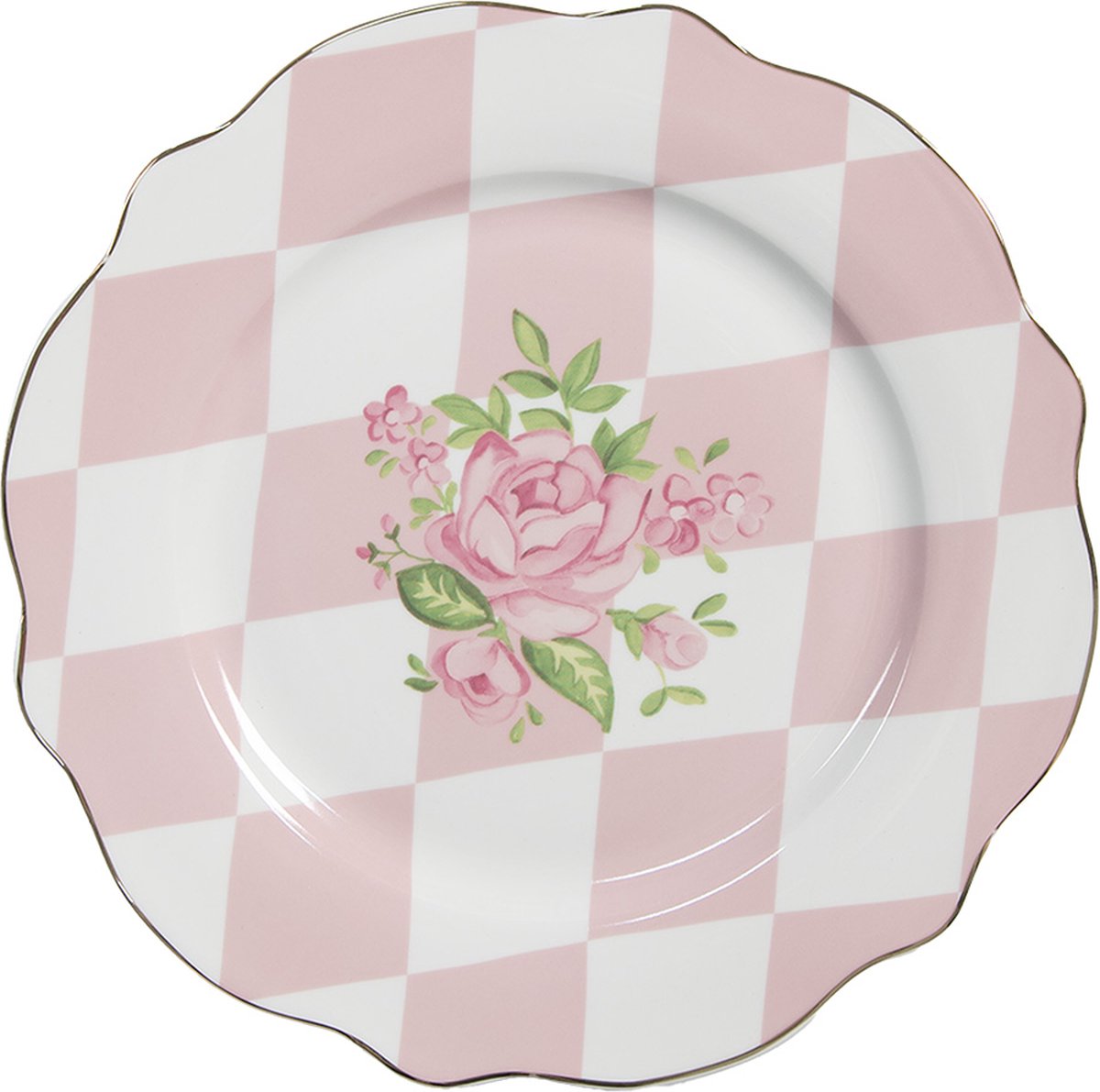 Clayre & Eef Ontbijtbord Ø 20 cm Roze Wit Porselein Rozen