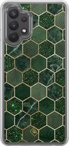 Casimoda® hoesje - Geschikt voor Samsung Galaxy A32 4G - Kubus Groen - 2-in-1 case - Schokbestendig - Geometrisch patroon - Verhoogde randen - Groen, Transparant