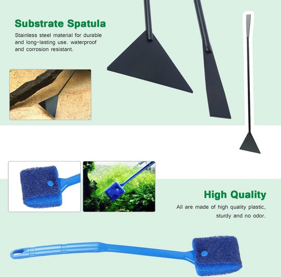 Aquatic Plant Aquascaping Tools Kit, roestvrijstalen schaarpincet, spatel, aquarium-reinigingsgereedschap, aquarium-starterkits met visnet en aquarium-algenschraper van Merkloos	 — afbeelding 2