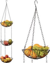 Fruitmand hangend met plafondhaak - 130 cm keukenverlichting om op te hangen - fruithangmand keuken (zwart)