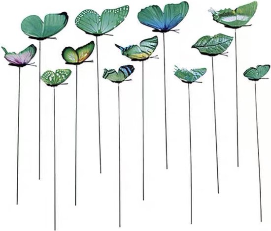 12 papillons joyeux sur bâtons / décoration de jardin / intérieur et extérieur / vert