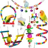 Vogelspeelgoed voor vogels, kauwspeelgoed Vogelspeelgoed Houten bel Haning speelgoed voor parkieten Valkparkieten Dwergvogels Kleine parkieten Parkieten Vinken (meerkleurig-7)