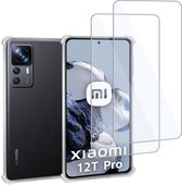 Geschikt voor Xiaomi 12T Pro - Hoesje + 2x Screenprotector – Gehard Glas Cover + Shock Proof Case – Transparant