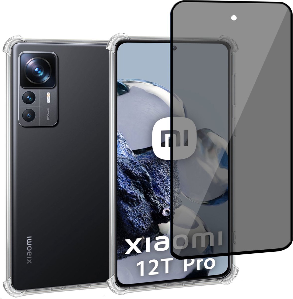Geschikt voor Xiaomi 12T Pro - Hoesje + Privacy Screenprotector – Privé - Gehard Glas Cover