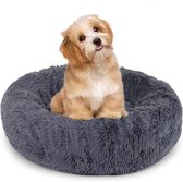 Pluche Ronde Katten- en Hondenbed - Donut Design - Kleine en Middelgrote Honden - Wasbaar - Fluffy - Antislip Bodem (60 cm, Donkergrijs)