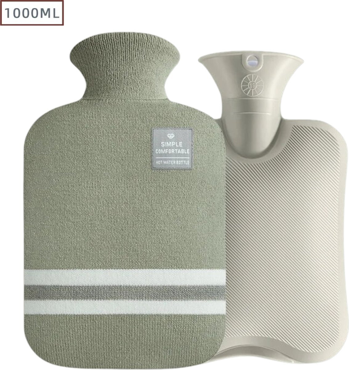 Goedkoopste Actania Warmtekruik - Warmwaterzak Met Hoes - Warmwaterkruik - Warmtekussen - Knuffel Kruik - Bag - Lichtgroen 1000ml