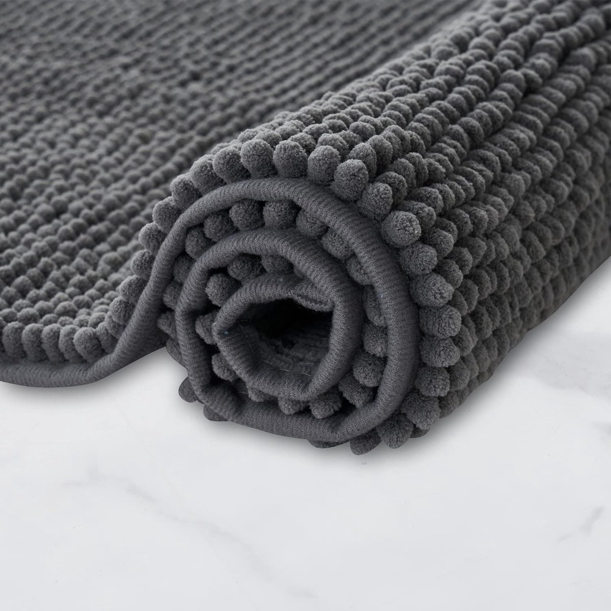 Badmat Anti-Slip av soft Chenille | Super absorberend en machinewasbaar | Te combineren als badmat set | Voor de badkamer, douche, bad of als WC mat | Donker Grijs - 45x45 cm WC