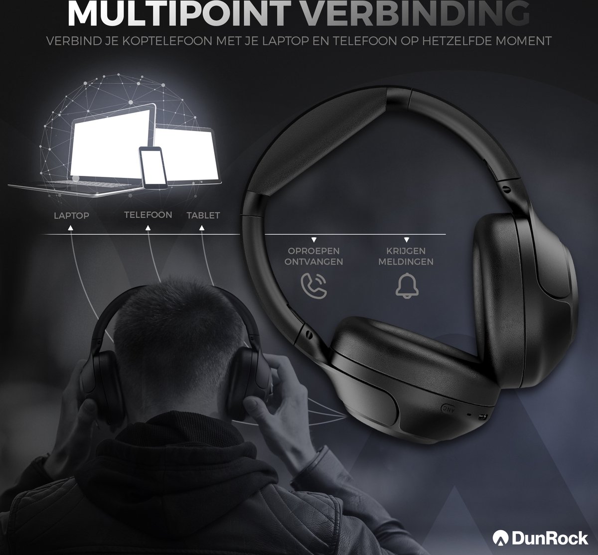 DunRock® Halo koptelefoon met ANC en multipoint - Met DunRock App voor je smartphone - draadloze bluetooth koptelefoon - met filter microfoons — afbeelding 5