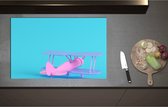 Inductieplaat Beschermer - Achteraanzicht van Roze Zweefvliegtuig tegen Felblauwe Achtergrond - 85x55 cm - 2 mm Dik - Inductie Beschermer - Bescherming Inductiekookplaat - Kookplaat Beschermer van Wit Vinyl