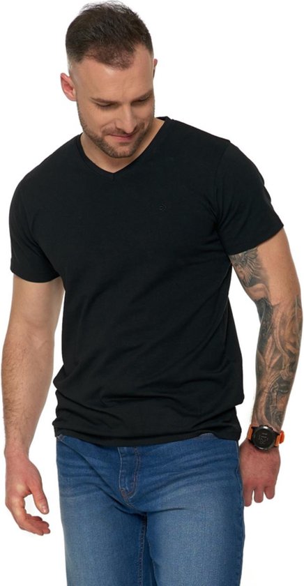 Premium Line T-shirt van gekamd katoen met V-hals - zwart L