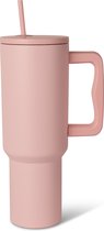 Basic at Home ™ - Roze - Premium Drinkbeker Met Rietje - Volledig In 1 Kleur - Tumbler met Handvat - Bottle - Cup With Straw - Thermosbeker - Drinkfles to go - 1.2 Liter - RVS - Thermoskan - Travel mug