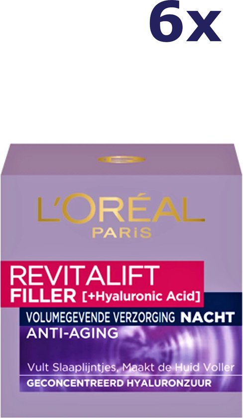 L'Oréal Revitalift Filler Nachtcrème - 6 x 50 ml - Voordeelverpakking