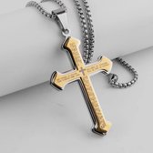 Cubaans kruis voor mannen - Zilveren kruis Ketting Dik - Mannen ketting - Heren ketting - Ketting voor mannen - cadeau mannen - Geometrie Gothic - Punk - holy cross - rozenkrans ketting - father in heaven - Goud/Zilver