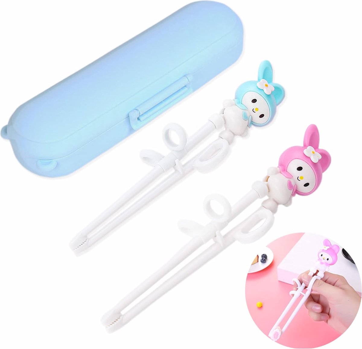 2 stuks sushistokjes voor kinderen, eetstokjes voor kinderen, My Melody eetstokjes voor kinderen, eetstokjes voor beginners, senioren en kinderen, voor het trainen van eetstokjes met box