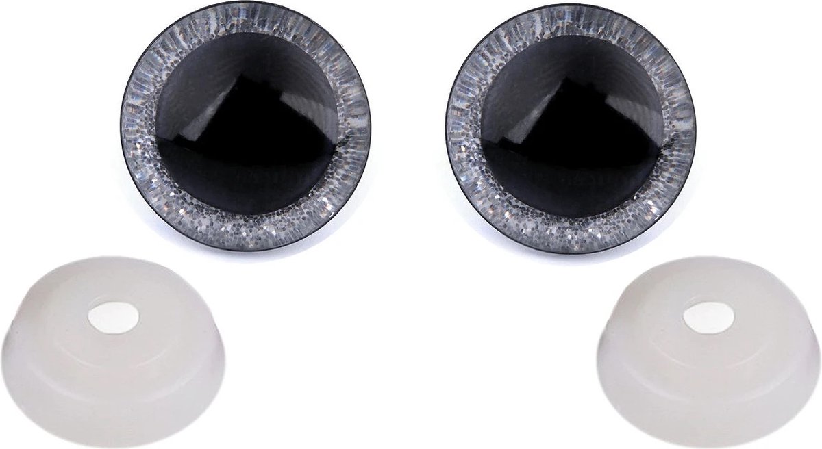 set halfronde ogen met glitter zilver iris - veiligheidssluiting - veiligheidsogen voor knuffels - diy veiligheidsoogjes - oogjes - 2x oog haken breien naaien - Merkloos