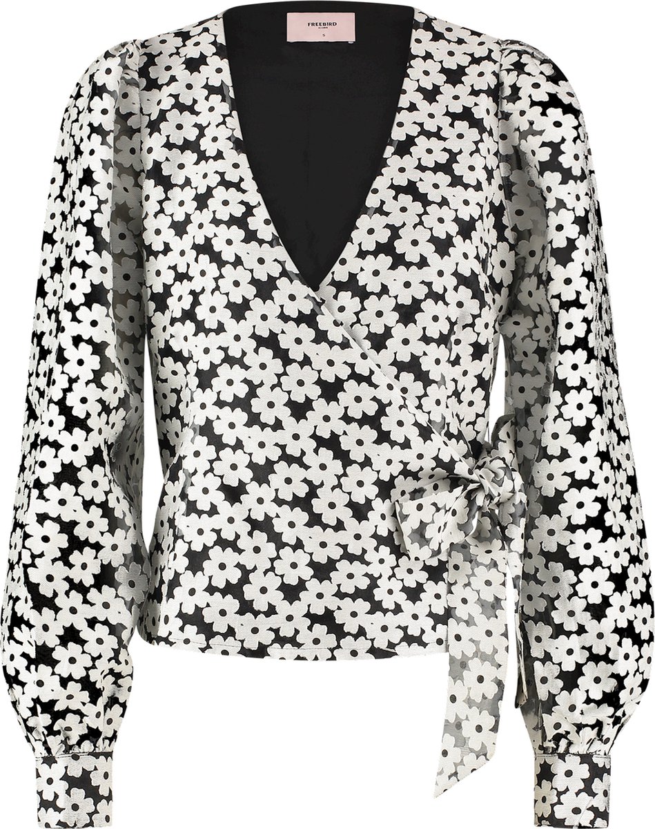 Freebird Bianca Blouse - Bloemenprint met V-hals en strikceintuur
