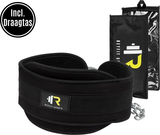 Foto: Reyfit sports dip belt fitness accessoires dip riem gordel weight belt crossfit calisthenics zwart inclusief draagtas