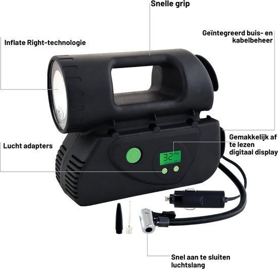 Bandenpomp - "Ultieme Bandenpomp Deluxe: Digitaal met Juiste Pomptechnologie, Ledverlichting, Snelkoppelingsslang, Pompt in Slechts 4 Minuten! Efficiëntie en Gemak voor Bandeninflatie." — afbeelding 4