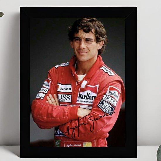 Ayrton Senna Ingelijste Handtekening – 15 x 10cm In Klassiek Zwart Frame – Gedrukte handtekening – Formule 1 - F1 - Ferrari - Autocoureur - Williams Renault