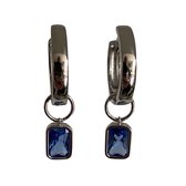 Bling-it oorhanger met blauwe steen 925 sterling zilver, afmeting oorhanger 2.5cm