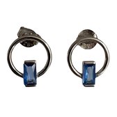 Bling-it 925 sterling zilveren oorsteker rond met blauw steentje, afmeting 10mm