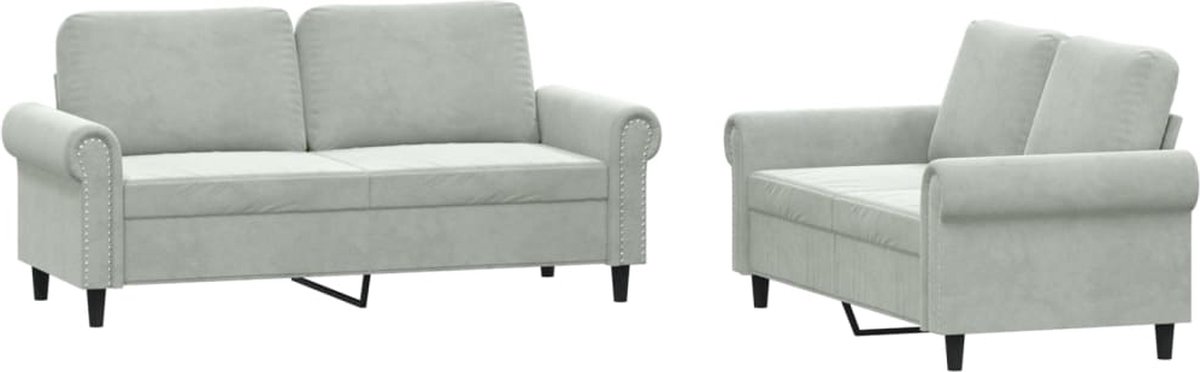 vidaXL - 2-delige - Loungeset - met - kussens - fluweel - lichtgrijs