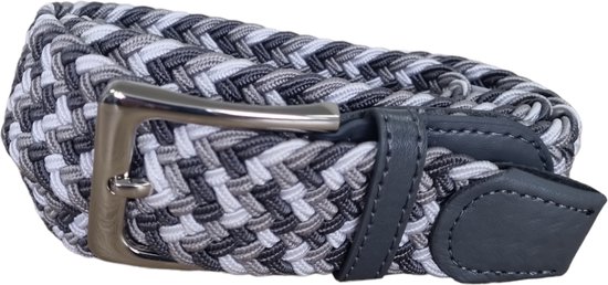 Elastische broekriem Stretch riem Vlecht riem Gevlochten riem Elastiek riem - unisex - geschikt voor zowel mannen als vrouwen - Kleur Grijs - Wit Maat 110