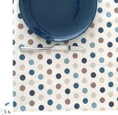 BINK Bedding Tafelkleed - Tafelzeil Dots Blue - Acryl gecoat Katoen 140 x 50 cm - afneembaar - wasbaar - feest - feestdecoratie - kinderfeestje - verjaardag - buiten eten - stippen - ecru - beige - blue - bruin - donkerpaars
