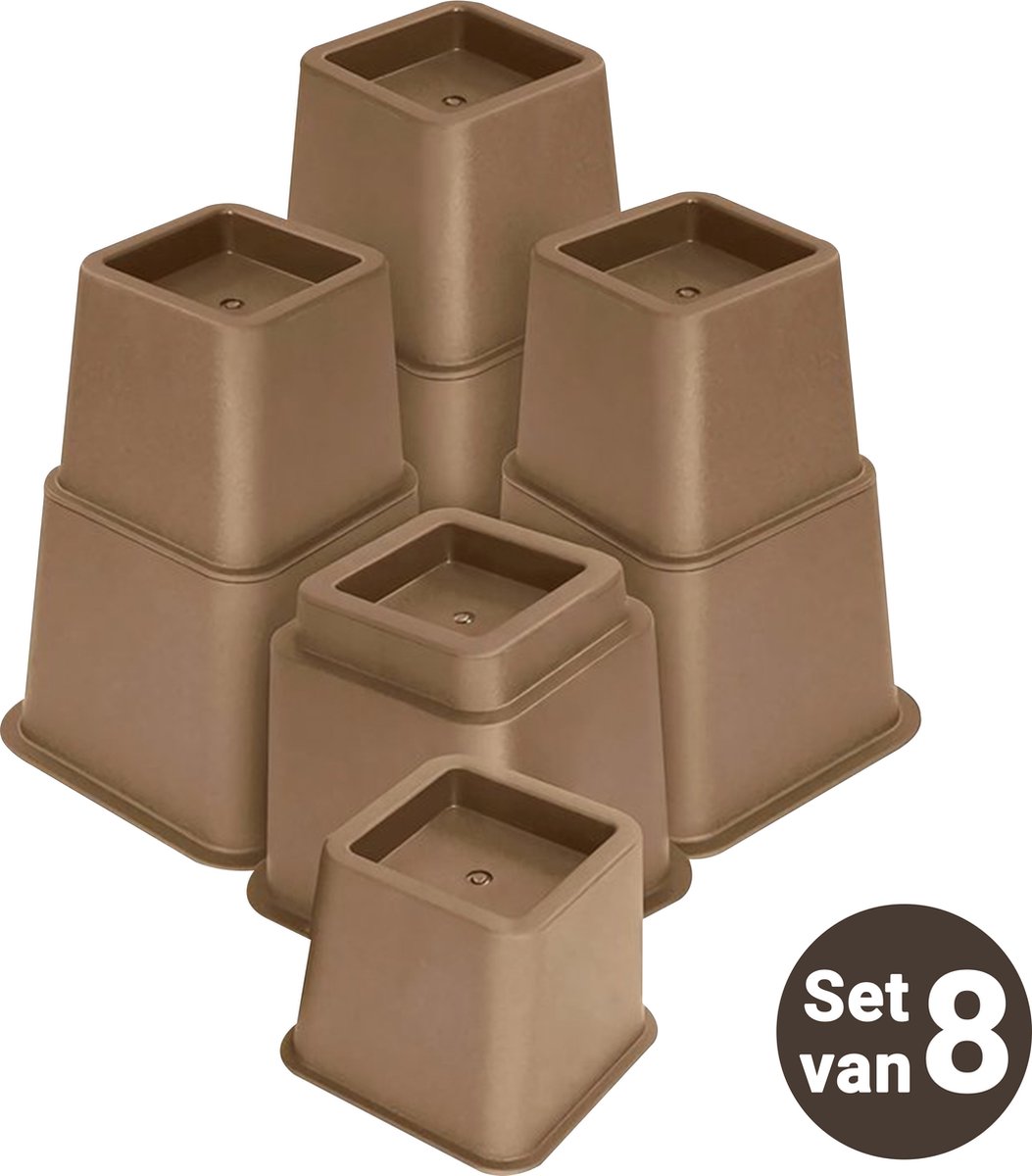 Goedkoopste JustValue Verstelbare Meubelverhoger set - Stoelverhogers - Bedklossen - Tafelverhogers - 8, 13, 21 cm - Max. 600 kg - Elegante Bruine Uitvoering