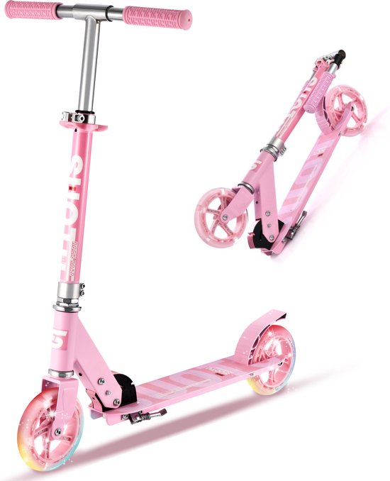 Suotu Kinderstep - 145mm wielen - Stuntstep - 3 tot 12 Jaar - tot 50kg - Step met Lichtgevende Wielen - Step voor Jongens/Meisjes - Roze
