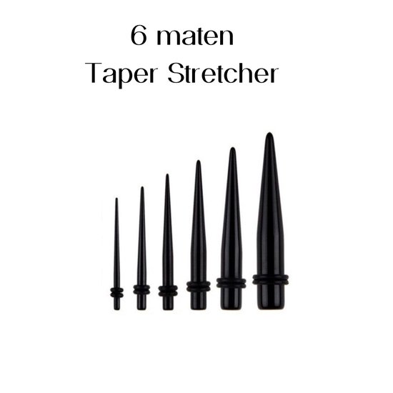 6 maten -Taper -stretcher- 1.6 mm- 5 mm- Zwart- Acryl- Charme Bijoux