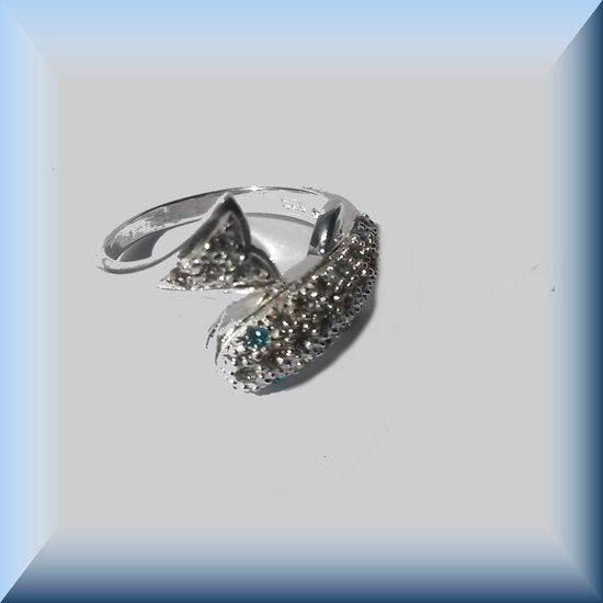 Hetty - Schitterende zilveren ring - Walvis model - Zirconia'S - 1 maat -