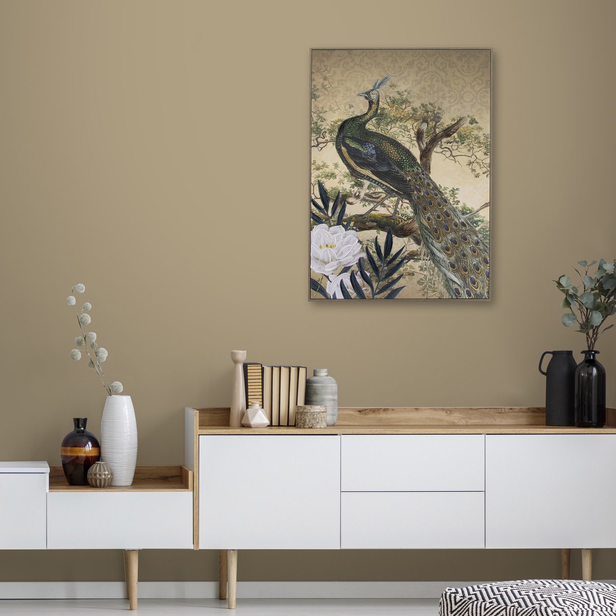 Art for the Home Canvas Geschilderde Details Peacock in Paradise 70x50cm