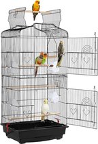 Cage à perroquets - Cage à perruches - Grande cage à oiseaux d'intérieur - Jouets inclus - Avec maison de bain - 46x36x105 cm - Zwart