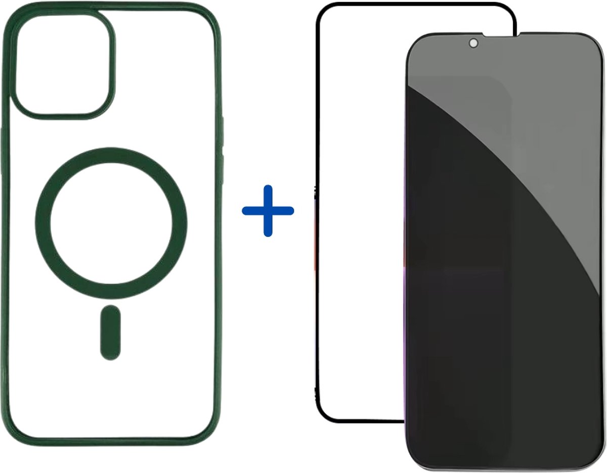 Optimity hoesje voor iPhone 14 PRO MAX Clear Case Magnetic groen + Gehard Glas Schermbeschermer