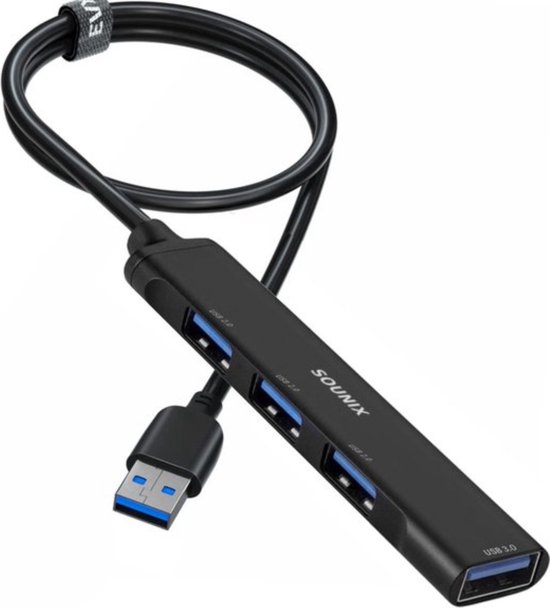 Sounix USB 3.0 Hub - USB C Hub - USB Splitter - Kabel van 30cm - Aluminium - Zwart - UAH43000