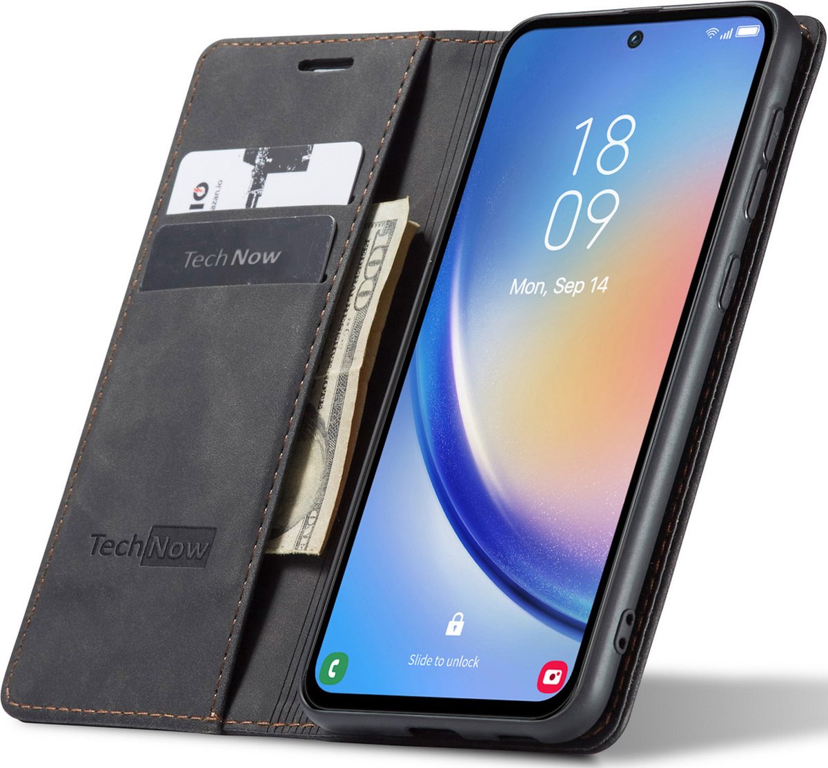 Hoesje geschikt voor Samsung Galaxy A35 - Book Case Leer Slimline Zwart