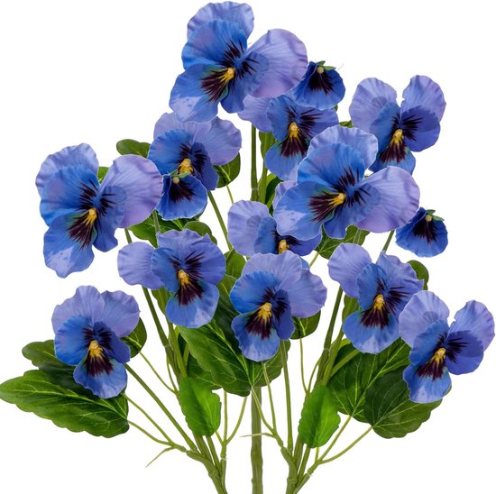 Set van 5 kunstbloemen, viooltjes, kunstbloemen, net echt lente, decoratieve bloemen voor bruiloftskamer, woondecoratie, woonkamer, kantoor, hotel, keuken, decoratie, kunsttakken 43 cm, blauw