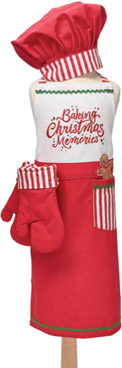 Viv! Christmas Kerst Keukenschort - Baking Christmas Memories - kerstschort kinderen - set van 3 - katoen - rood wit Katoen / Rood Multi