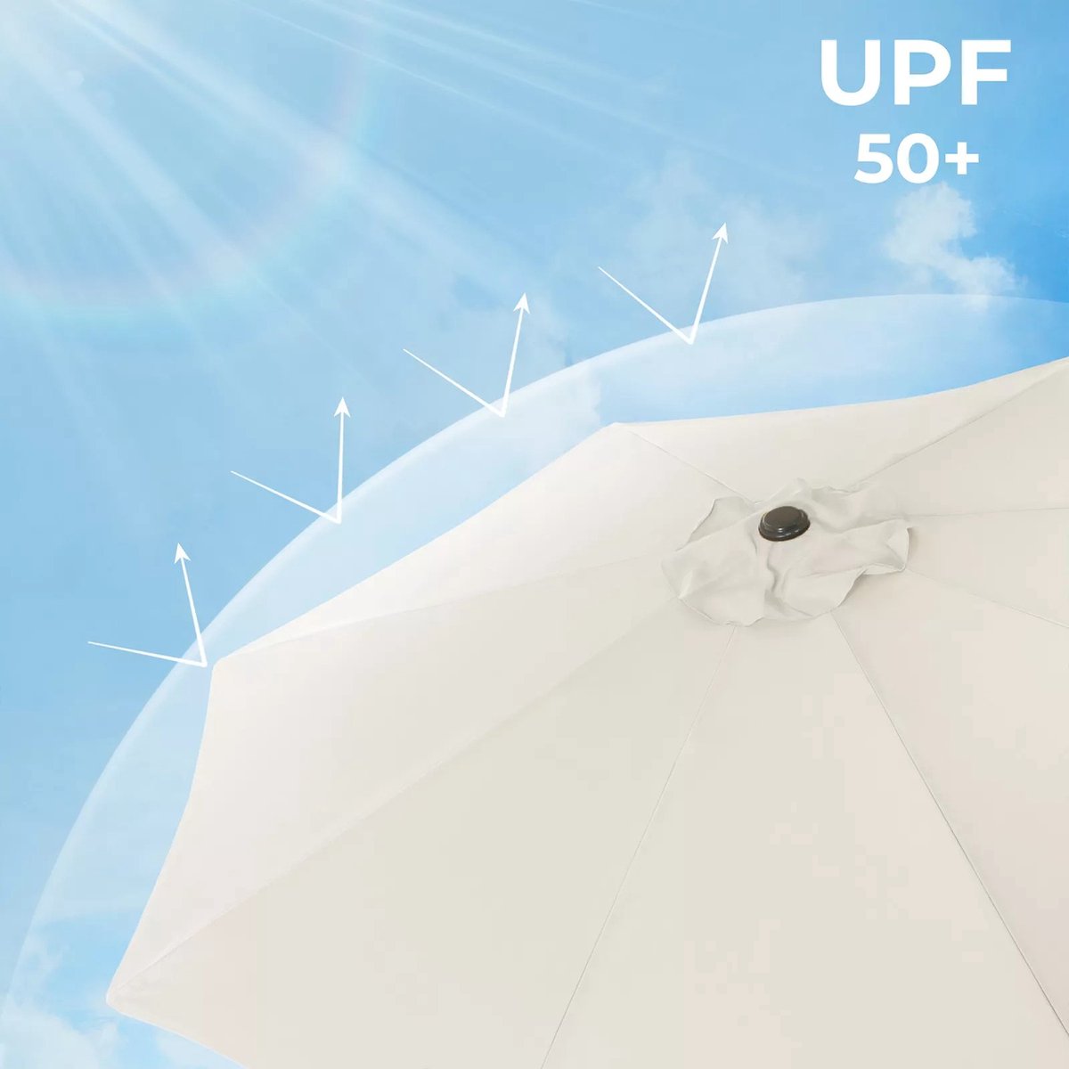 In And OutdoorMatch Verkeerslichtparaplu Jada - Parasol - 360 draaibaar - terrasparaplu - 300 cm - UV-bescherming tot UPF 50+ - Verstelbare hellingshoek - Tuinparaplu - Met zwengel en standaard - Wit