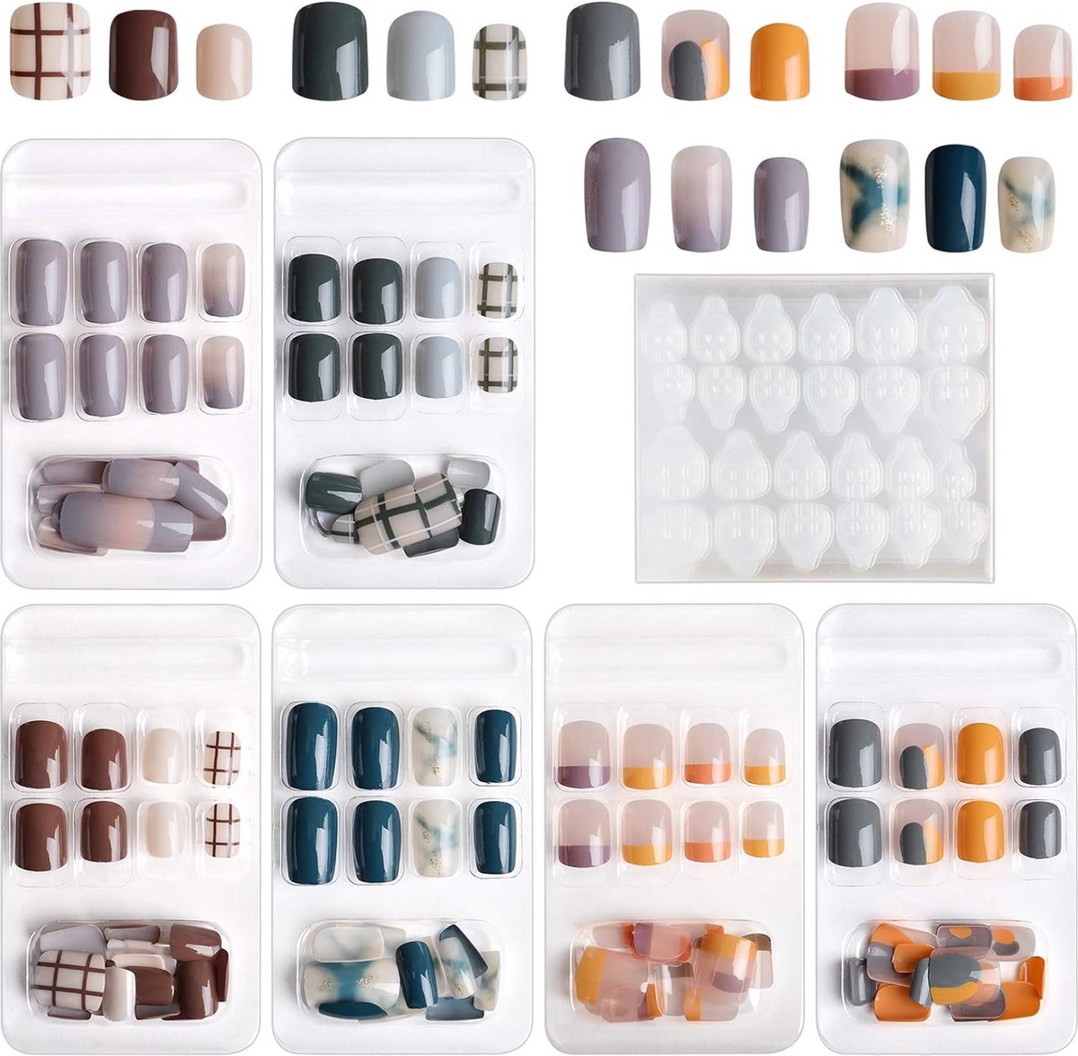 Goedkoopste 144 stks korte kunstnagels voor dames meisjes, kleurverloop nep nagels korte volledige dekking nep vingernagel met 6 vellen nagellijm sticker, voor vrouwen meisjes nail art diy decoratie - A