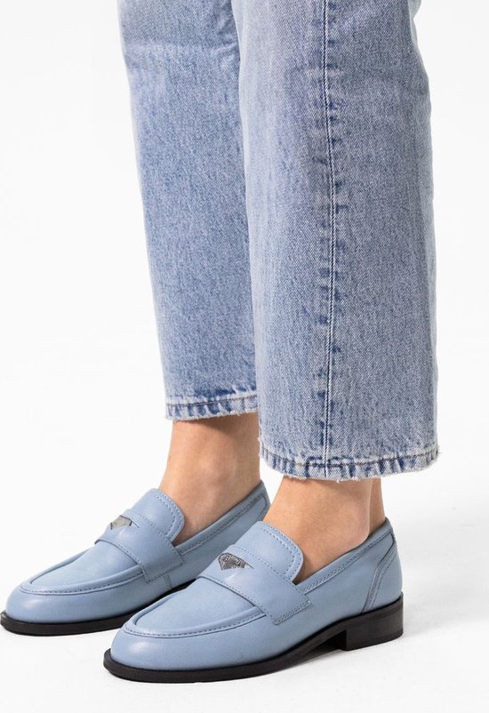 Sacha - Dames - Blauwe leren penny loafers - Maat 42