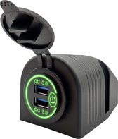 ProRide® 12V USB Stopcontact 2 Poorten Opbouw met Schakelaar - QC3.0 - PUSB1QC-G - USB Autolader, Boot en Camper - Complete set - Groen