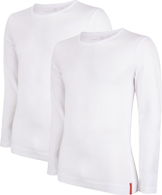 Undiemeister - T-shirt - T-shirt pour hommes - Coupe slim - Manches longues - Made of Mellowood - Col rond - White Chalk (blanc) - Lot de 2 - 3XL