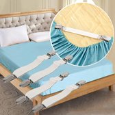 8 stuks verstelbare beddoekspanners, elastische bedlakenspanners, witte lakspanners met klemmen, voor laken, matras, strijkplank of bank